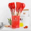 KIT de Utensílios Para Cozinha em Silicone e Bambu 12 Peças