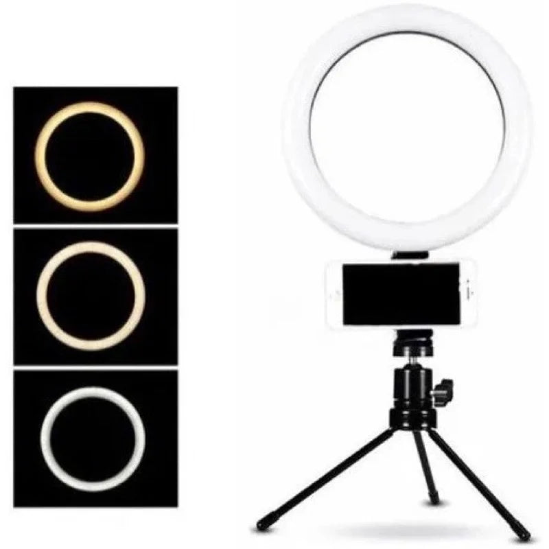 Ring Light Pro 6" com Tripé de Mesa LED – Iluminação Profissional Compacta