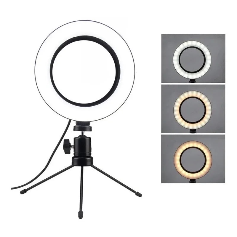 Ring Light Pro 6" com Tripé de Mesa LED – Iluminação Profissional Compacta